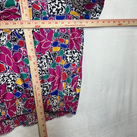 VTG Lauren Lee Floral Print Colorful Smocked Top Pink Maximalist 90s Abstract‎ - Picture 7 of 9